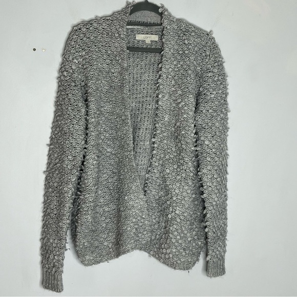 LOFT Size XS/S Loop Chunky Knit Grey Sweater Cardigan Wool Alpaca - Picture 1 of 5